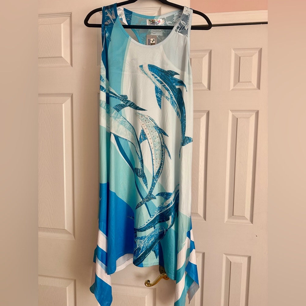 NWT Dolphin Print with Lace Detail Dress/Coverup